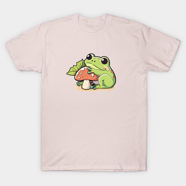 Cute Kawaii Frog with Mushroom T-Shirt by LisaHartjesx